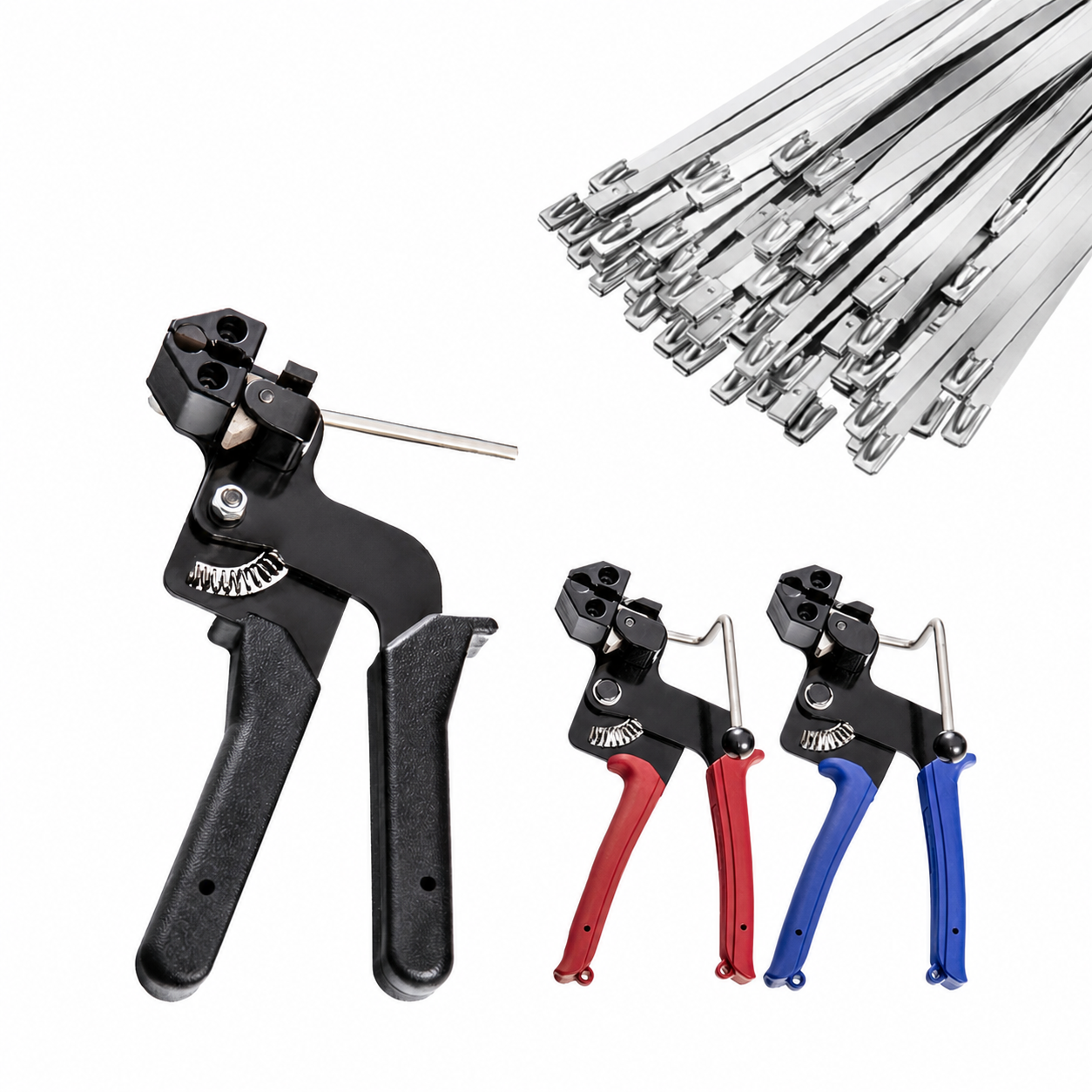 100pcs Cable Tie Gun Stainless Steel Cable Tie Tool for Metal Cable Ties Tensioning and Cutting