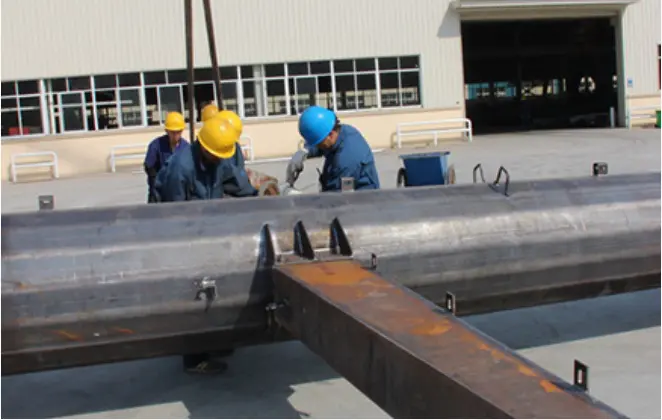 Steel Tubular Power Transmission Tower - real steel tower manufacturing process: Trial Assembly
