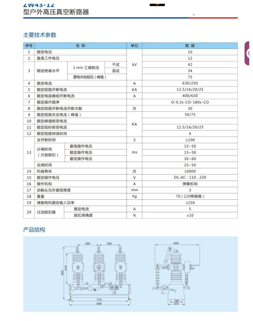 ZW43-12 Outdoor Vacuum Circuit Breaker - product image 2