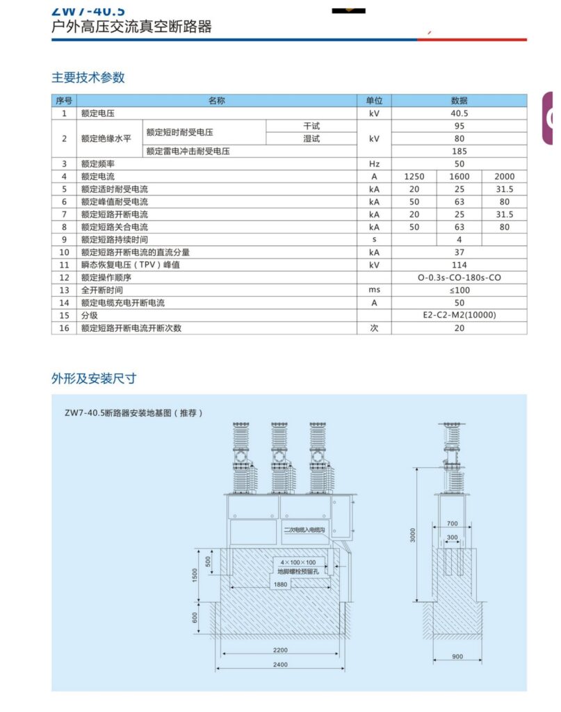 ZW7-40.5 Outdoor AC Vacuum Circuit Breaker - product image 2
